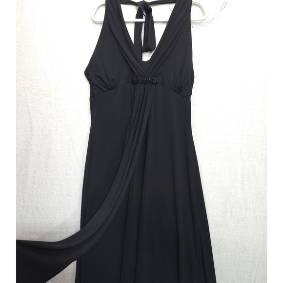 Z Studio Halter Dress Babydoll Embellished Open Back Deep V Neck Women 16 Black - Picture 11 of 15